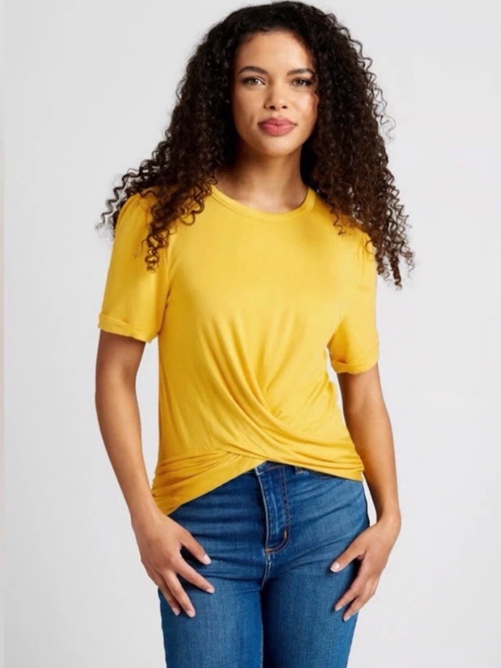 ModCloth A Twist of Fun Knit T-Shirt Top - Yellow - Size 2X